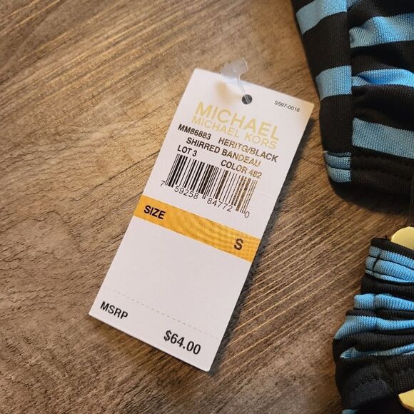 Michael Michael Kors Sophia Striped Hipster Swim suit 2 piece BLUE-Small - Picture 3 of 7